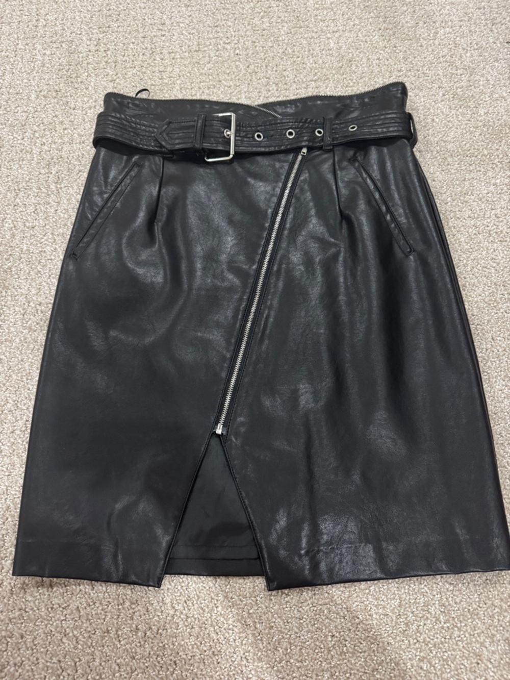 Romeo & Juliet Couture Black Faux Leather Belted Pencil Skirt